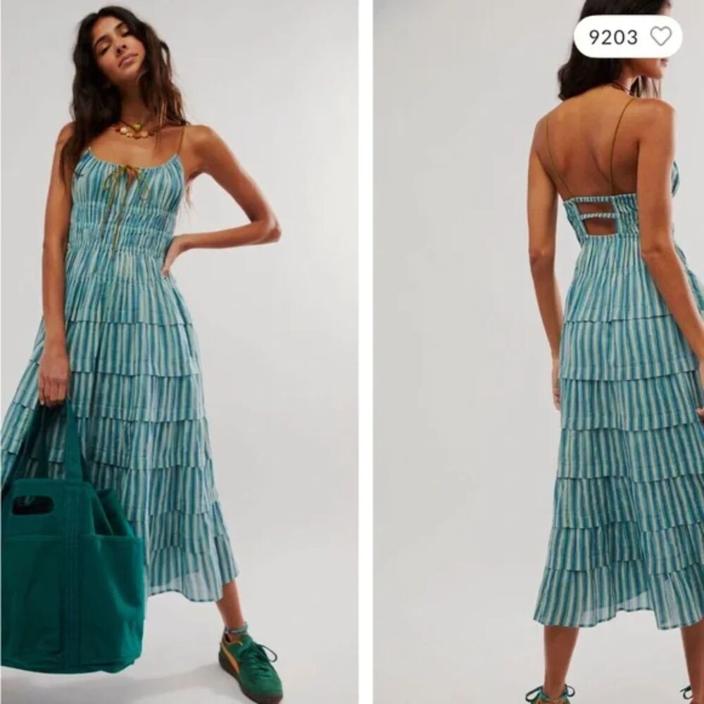 NWOT Free People Going Steady Midi Dress Mint Combo Size S